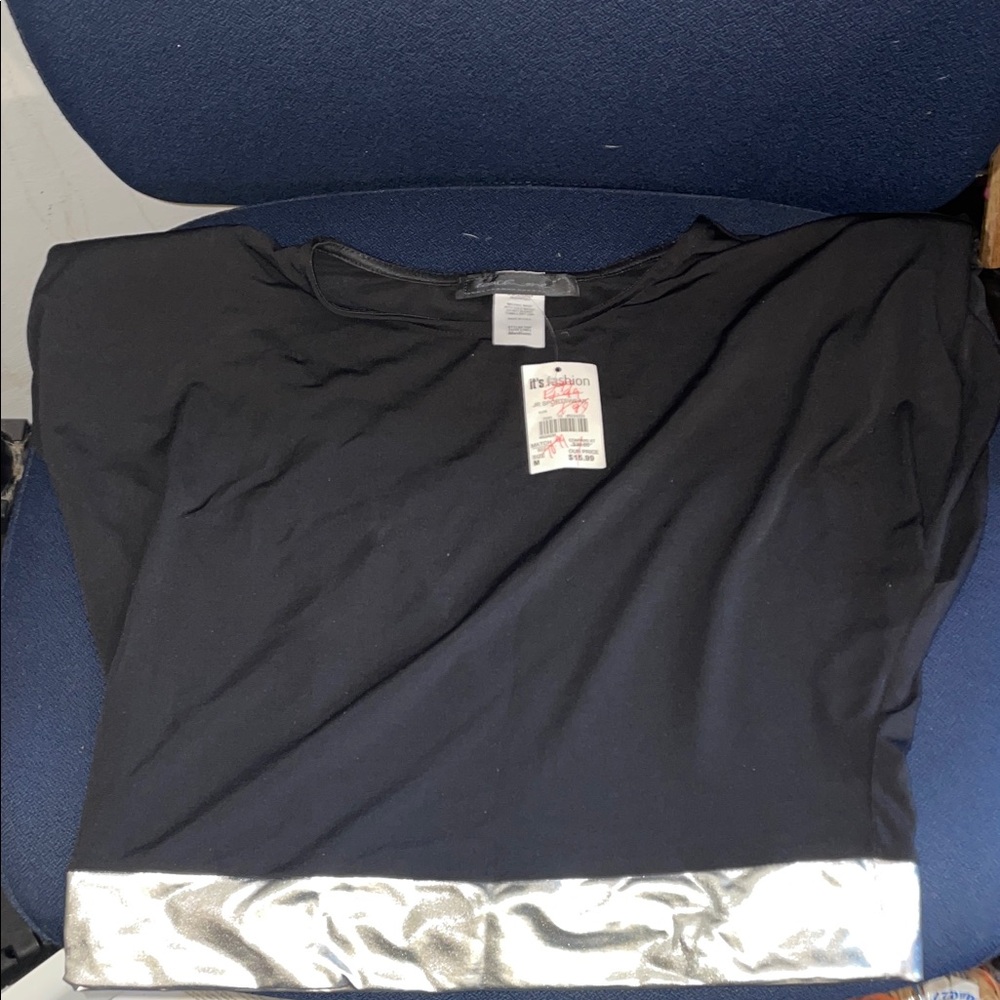 Black Top with Silver Metallic Hem